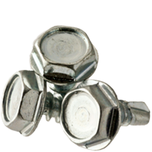 #6-20 x 1/2" Self Drilling Screws, Unslotted Indent Hex Washer Head, #2 Point, Zinc Cr+3, Fully Threaded, Qty 500