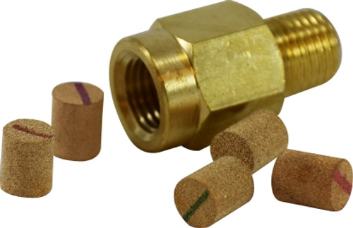 Midland Metal 28352 Pressure Snubber, 1/4 in Inlet Pipe, 1/4 in Outlet Pipe, 25 um, Brass