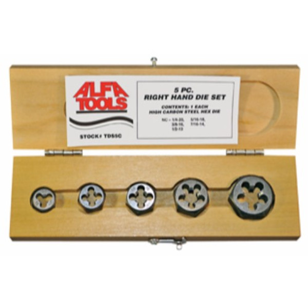 Alfa Tools TDS5LF 5pc Carbon Steel Left Hand Die Set NF 1/4-1/2