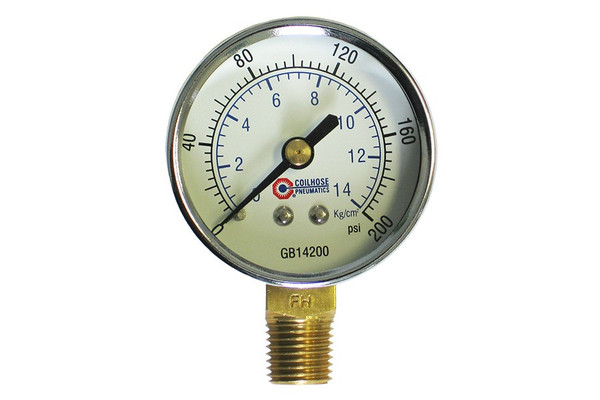 COILHOSE PNEUMATICS 2" 0-200PSI CHROME CASEGAUGE 1/4' BOTTOM