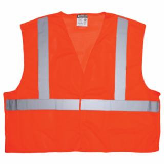 MCR SAFETY CLASS II FLUORESCENT ORANGE TEAR-AWAY POLY MESH