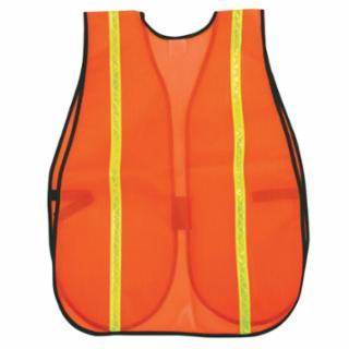 MCR SAFETY POLYESTER MESH SAFETY VEST ORANGE 3/4"LIME STRIP