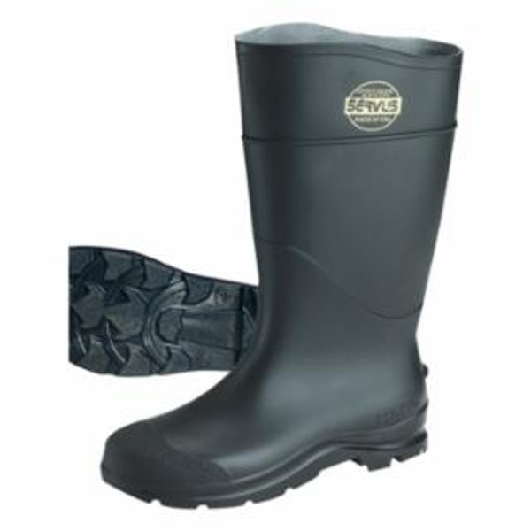 SERVUS 16" BLACK KNEE BOOT PLAIN TOE PVC ANGLE C