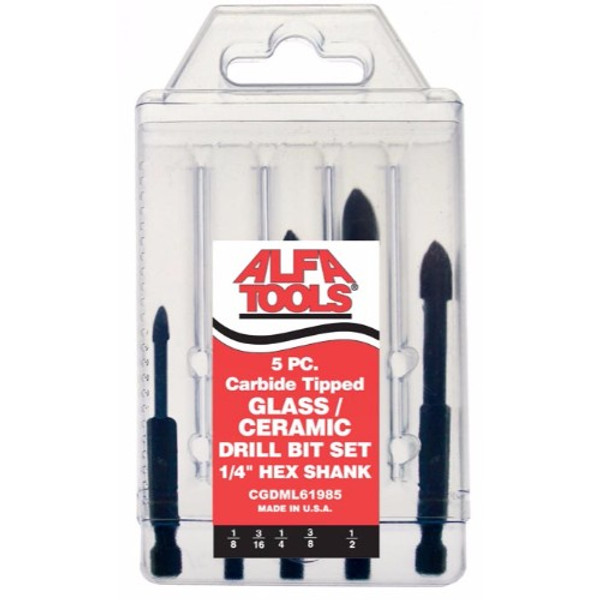 Alfa Tools CGDML61985 5pc Monolock Spear Pointed Glass Drill Set