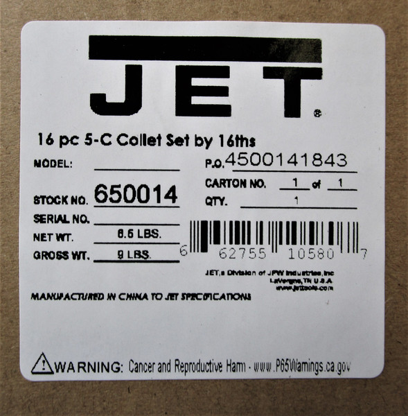 JET 16PC CS-5C COLLET SET 650014