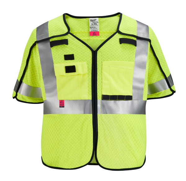 Milwaukee 48-73-5232 AR/FR Cat. 1 Class 3 Breakaway High Visibility Yellow Mesh Safety Vest (ANSI/CSA)