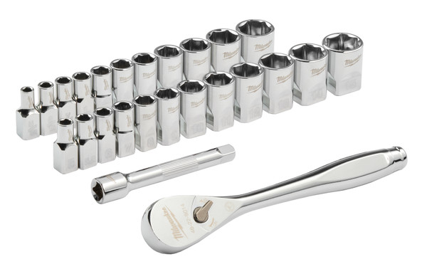 Milwaukee 48-22-9044 25pc 1/4" Drive Metric & SAE Ratchet and Socket Set with FOUR FLAT SIDES
