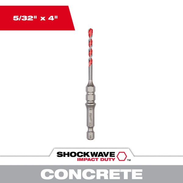 Milwaukee 48-20-9090 5/32" x 4" SHOCKWAVE Carbide Hammer Drill Bit for Concrete Screws
