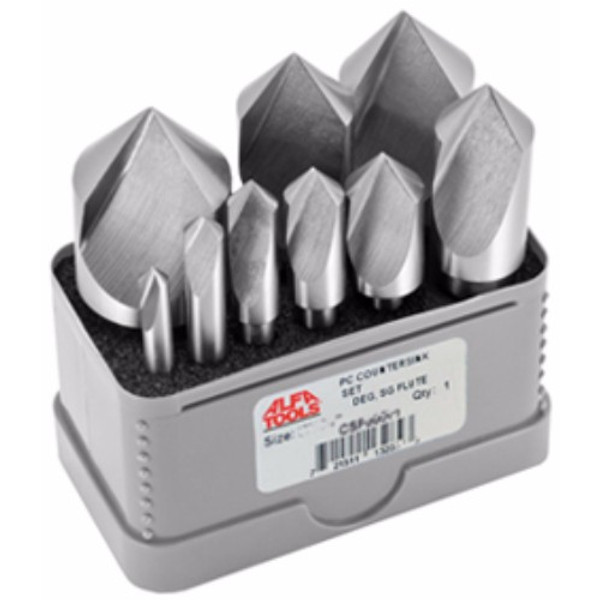 Alfa Tools CSF50571B 9pc Set 90° Sg Flute Countersink 3/16-1"