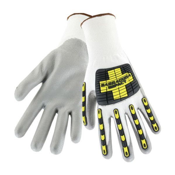 PIP WHITE HPPE SHELL WITH GREY PU DIPPED GLOVES.