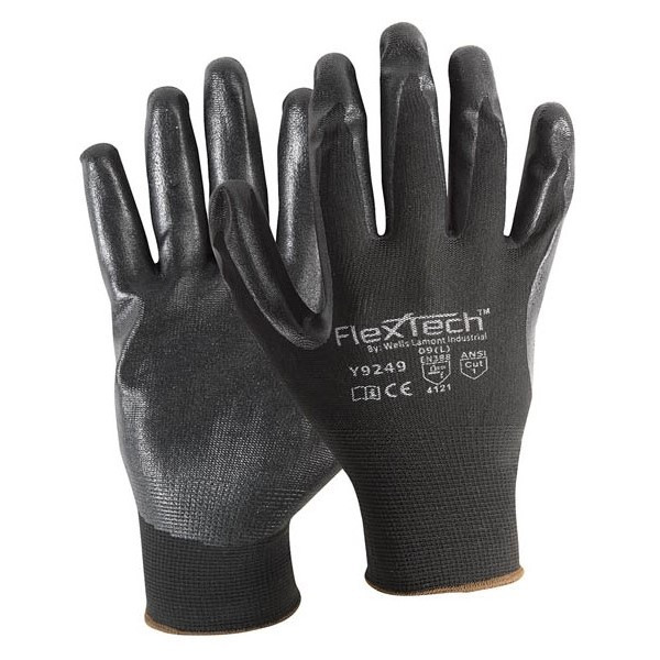 WELLS LAMONT BLACK NYLON GLOVE  FOAMNITRILE PALM  XS