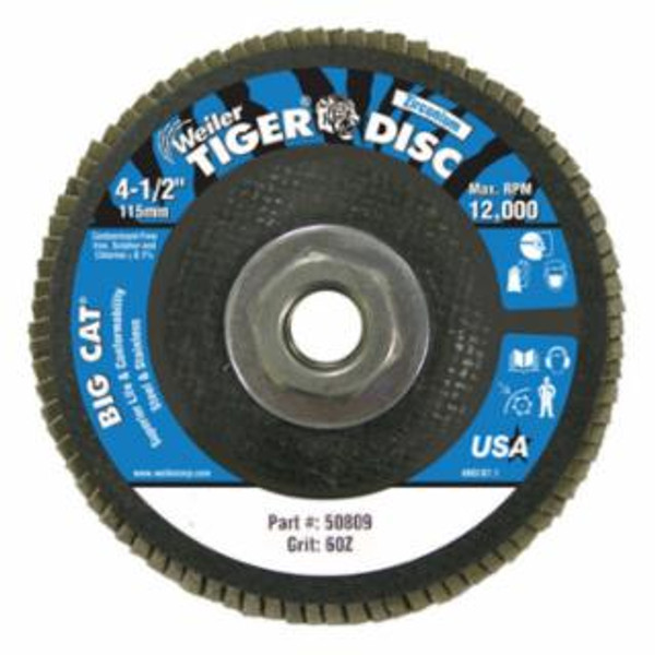 WEILER 4-1/2" BIG CAT ABRASIVEFLAP DISC PHENOLIC BACK