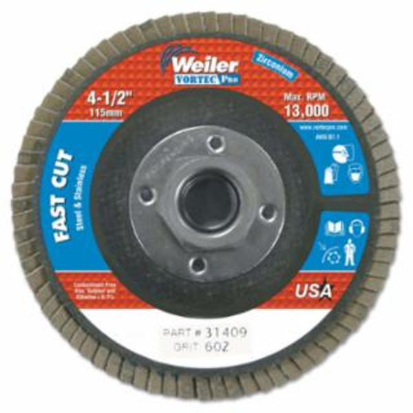 WEILER 4-1/2" WOLV FLAP DISC  FLAT 60Z  5/8"-11 UNC NUT