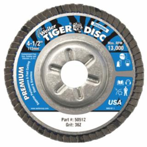 WEILER 4-1/2" TIGER DISC ABRASIVE FLAP DISC 36GRIT W/7/