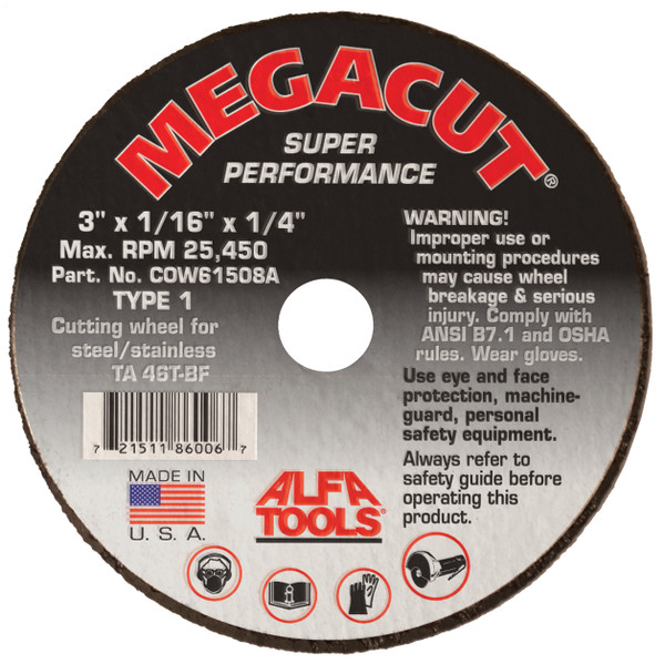 Alfa Tools COW61513GP 4X1/4X3/8 Type 1 Cut-Off Wheel 6/Pack