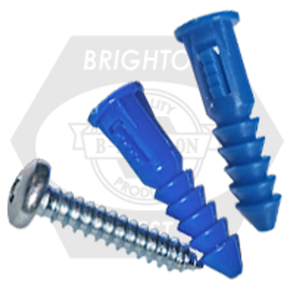#10-12 x 1 1/4", With Lip [Nyrak-02Bl] Ribbed Plastic Anchor, Plain Finish, Qty 2000