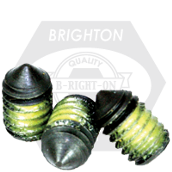 1/4"-20 x 1" Socket Set Screws Cone Point, Coarse, Nylon-Patch Black Oxide, Qty 100