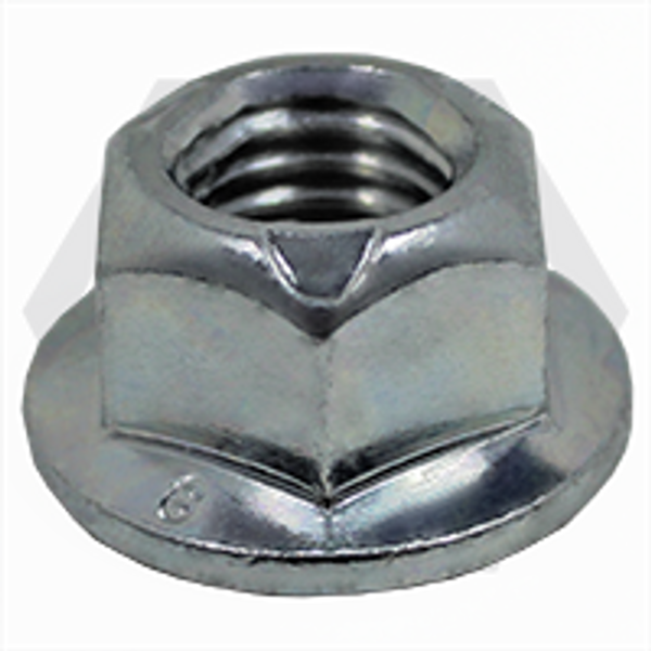 M12-1.75, Class 8 Hex Flange Locknut Metric, Coarse, Zinc Cr+3, DIN 6927/DIN En1664, Qty 600