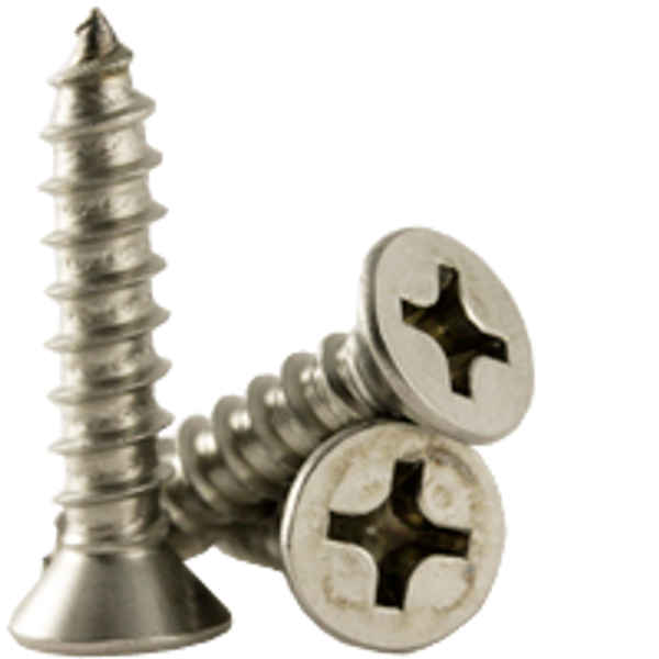 #6-18 x 1 3/8" Self-Tapping Screws Philips Flat Head Type A 18-8 Stainless Steel A2, Fully Threaded, Qty 1000