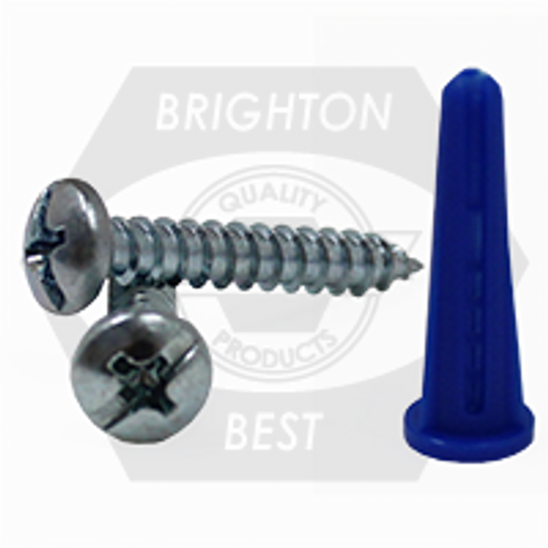 #10-12 Indent Hwh Slot, Blue(100 Pcs ) Conical Plastic Anchor Kit, Qty 1