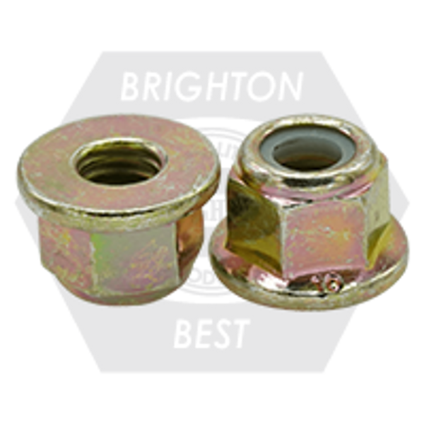 M16-2.00, DIN 6926, Coarse, Class 10 Nylon Flange Locknuts Non-Serrated Metric, Coarse, Zinc Yellow, Qty 250