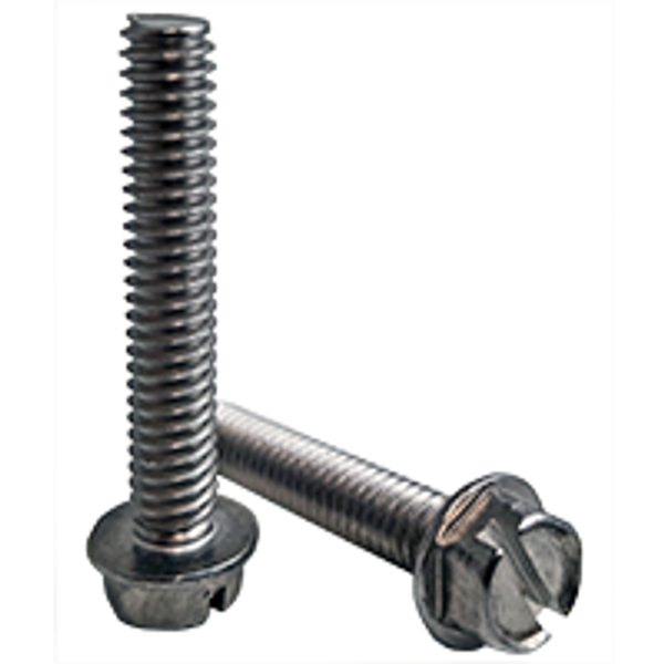 1/4"-20 x 1 1/4" Indent Hwh Slot Machine Screw Slotted Indent Hex Washer Head 18-8 Stainless Steel A2, Fully Threaded, Qty 100