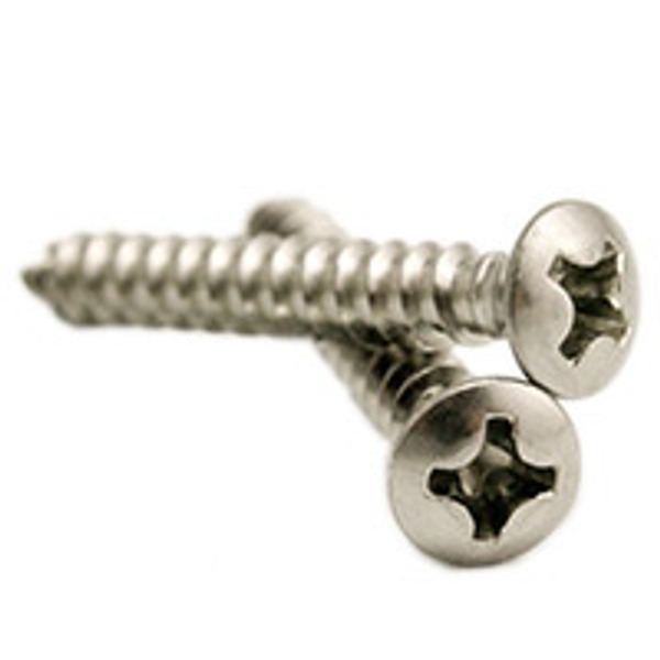 #6-18 x 1/2" Self-Tapping Screws Phillips Oval Head, Type A Stainless 316, Fully Threaded, Qty 1000