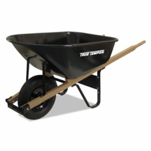 TRUE TEMPER STEEL MEDIUM DUTY WHEELBARROW 6 cu ft, 1 Pneumatic 2-Ply, Black