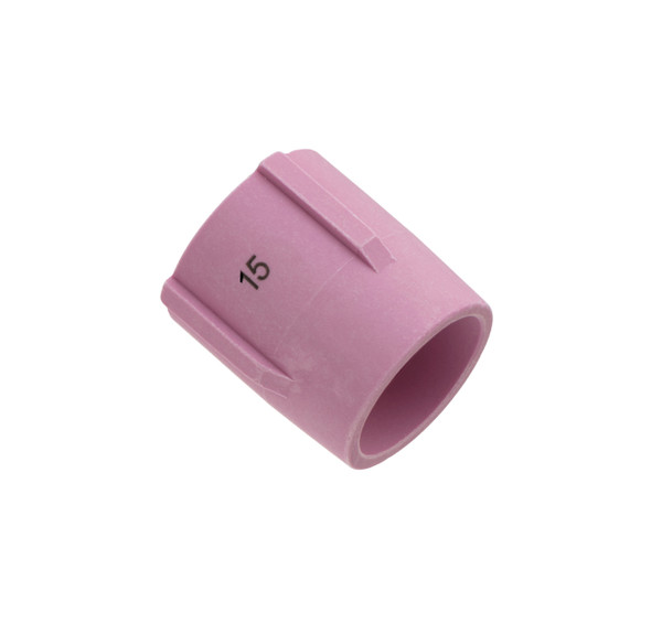 53N89: #15 (15/16") X 1 3/8" Alumina Large Gas Lens Cup TIG Alumina Gas Lens Cup - Large Cup For 17, 18, 26 Series Torches