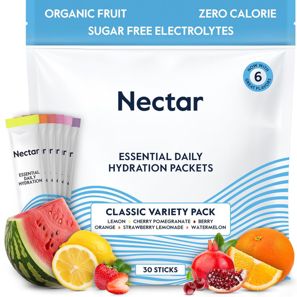 Electrolytes Powder Packets Sugar Free & 0 Calorie - Organic Fruit Liquid Daily IV Hydrate Packets for Dehydration Relief and Rehydration (Variety 30 Pack)