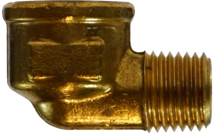 Midland Metal 28262 90 deg Reducing Street Elbow, 1/4 in FNPTF x 3/8 in MNPTF, Brass