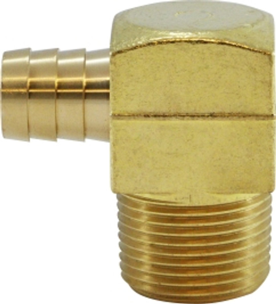 Midland Metal 32330 90 deg Square Barstock Brazed Elbow, 3/4 in Hose Barbed x 1 in MIP, Brass