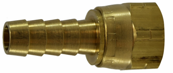 Midland Metal 32105C Crimp Style Flare Swivel, 3/8 in Barbed x 3/8 in SAE, Brass