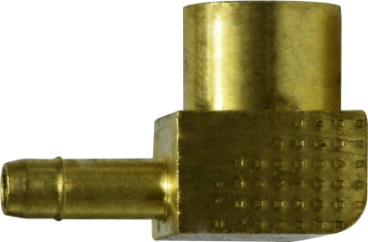 Midland Metal 21133 90 deg Elbow, 1/4 in Hose Barbed x 1/8 in FPT, Brass