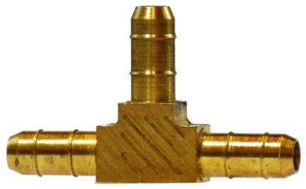 Midland Metal 32159 Union Tee, 1/4 in Tube OD x 1/4 in Hose Barbed x 1/4 in Hose Barbed, Brass
