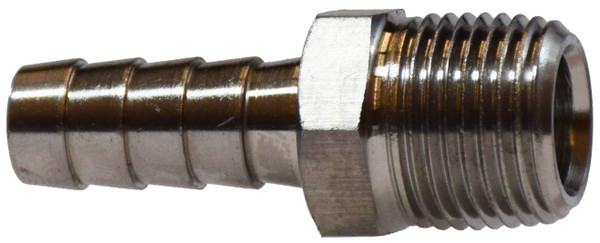 Midland Metal 32005SS Straight Adapter, 1/4 in Hose Barbed x 1/4 in MIP, Stainless Steel