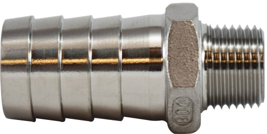Midland Metal 73976 Reducing Nose Nipple, 1 in Hose Barbed x 1/2 in Male BSP, Stainless Steel