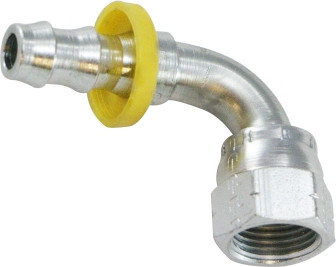 Midland Metal 30482 SAE/JIC 37 Deg/45 Deg Female Swivel 90 Deg Zinc Plated Steel, Push On Hose Barb, 3/8x3/8 Pohb x 37/45 F Fl Swivel El, Brass Fittings