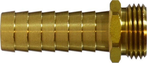 Midland Metal 30511 Straight Male End Hex Adapter, 5/8 in Garden Hose Barbed x 3/4 in MGH, Brass