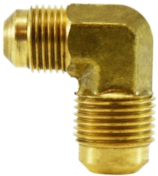 Midland Metal 10416 90 deg Reducing Elbow, 3/8 in SAE 45 deg Male Flared x 1/4 in SAE 45 deg Male Flared, Brass