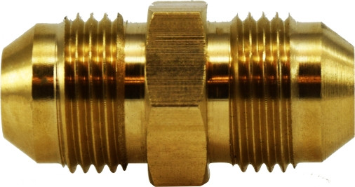 Midland Metal 28966 Straight Tube Union, 1/4 in Male JIC Flared x 1/4 in Male JIC Flared, Brass