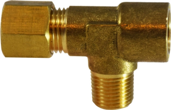 Midland Metal 18307 Tee, 1/4 in Compression x 1/8 in FIP x 1/8 in MIP, Brass