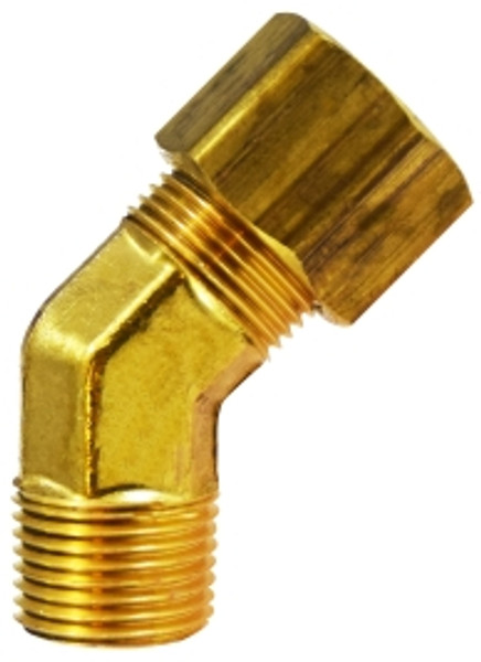 Midland Metal 18332 45 deg Elbow, 5/16 in Tube OD x 1/4 in Male NPTF, Brass
