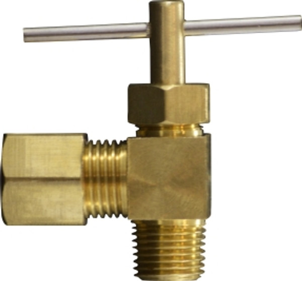 Midland Metal 26011 Angle Needle Valve with 26003 Captive Sleeve Nut, 1/4 x 1/8 in Nominal, -65 to 250 deg F