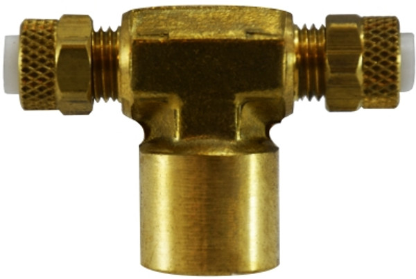 Midland Metal Poly-Flo 20327 Branch Tee, 1/4 in Tube OD x 1/8 in FNPTF x 1/8 in FNPT, Brass