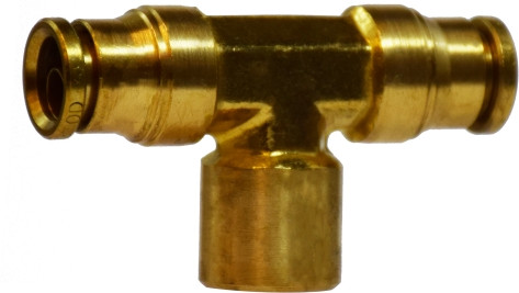 Midland Metal 770604 Branch Tee, 3/8 in Push-In Tube x 3/8 in Push-In Tube x 1/4 in FPT, Brass
