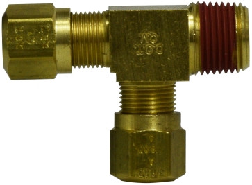 Midland Metal 38127 Run Tee, 3/8 in Tube OD x 1/4 in Male NPTF x 3/8 in Tube OD, Brass