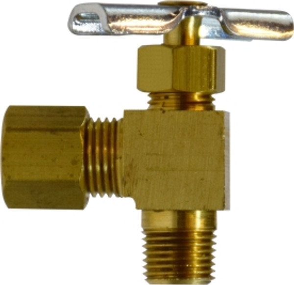 Midland Metal 46013 Needle Valve, 5/16 x 1/8 in Nominal, Compression x MPT, 150 psi Pressure, Brass Body Midland Metal 46013 Needle Valve, 5/16 x 1/8 in Nominal, Compression x MPT, 150 psi Pressure, Brass Body