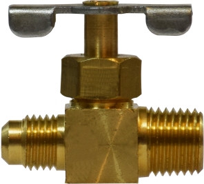 Midland Metal 46031 Needle Valve, 3/8 x 1/4 in Nominal, Male Flared x MPT, 150 psi Pressure, Brass Body