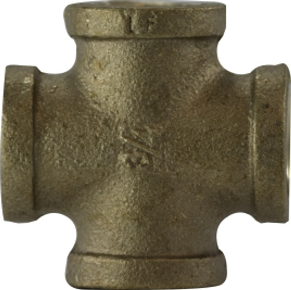 Midland Metal 44396LF Pipe Cross, 1-1/4 in FPT x 1-1/4 in FPT x 1-1/4 in FPT x 1-1/4 in FPT, Bronze